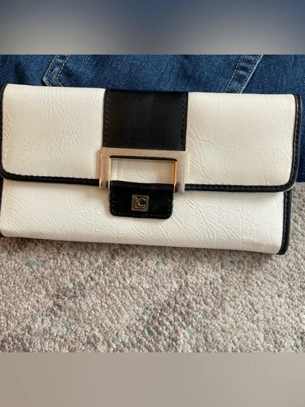 Liz Claiborne White and Black Leather-Accent Clutch